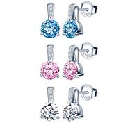 INFINIONLY Orecchini da donna ragazza, Orecchini in argento 925, Orecchini solitari 3 griffe, Eleganti orecchini con zircone lucidi, diametro gemma 0.6cm, Processo di taglio perfetto, tre paia