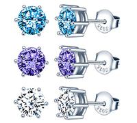 INFINIONLY Orecchini da donna ragazza, Orecchini in argento 925, Orecchini solitari 6 griffe, Eleganti orecchini con zircone lucidi, diametro gemma 0.7cm, Processo di taglio perfetto, tre paia