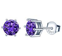 INFINIONLY Orecchini da donna ragazza, Orecchini in argento 925, Orecchini solitari 6 griffe, Eleganti orecchini con zircone lucidi, diametro gemma 0.7cm, Processo di taglio perfetto, viola