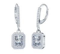 INFINIONLY Orecchini di pietre preziose da donna, Pendenti d'orecchio in Argento 925 con zirconi taglio a smeraldo, Cerchi con chiusura francese, Gioielli moda per matrimoni e quotidiano