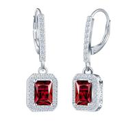 INFINIONLY Orecchini di pietre preziose rosso da donna, Pendenti d'orecchio in Argento 925 con zirconi taglio a smeraldo, Cerchi con chiusura francese, Gioielli moda per matrimoni e quotidiano