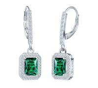 INFINIONLY Orecchini di pietre preziose verde da donna, Pendenti d'orecchio in Argento 925 con zirconi taglio a smeraldo, Cerchi con chiusura francese, Gioielli moda per matrimoni e quotidiano