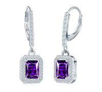 INFINIONLY Orecchini di pietre preziose viola da donna, Pendenti d'orecchio in Argento 925 con zirconi taglio a smeraldo, Cerchi con chiusura francese, Gioielli moda per matrimoni e quotidiano