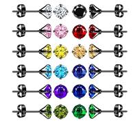 INFINIONLY Orecchini Neri da Donna in Acciaio Inossidabile Orecchini Solitari a 4 griffe Orecchini a lobo di Zirconi Semplici per Uomo e Adolescenti Set 12 Colori Gioielli Moda