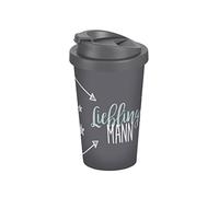 infinite by GEDA LABELS Liebling Uomo Coffee to Go, Bicchiere in plastica, Colore: Grigio/Blu, 9 x 9 x 16.5 cm
