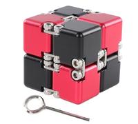 Infinite Puzzle Toy Alloy Stress Relief Portable Flip (Red and Black) | Helps ease nail biting habits during travel and office use through an 8 block sandblasted alloy puzzle