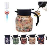 Infinite Tea Pot, Vintage Floral Pattern - Built-In Infuser, Stainless Steel Insulated Teapots Sets with Teaspoon, for Hot Cold Drinks (Pink,800 ml)