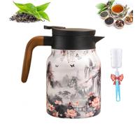 Infinite Tea Pot, Vintage Floral Pattern Tea, Built-In Infuser, Stainless Steel Teapot Carafe with Lid for Hot Drinks (Style C,1000ml)