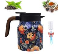 Infinite Tea Pot, Vintage Floral Pattern Tea, Built-In Infuser, Stainless Steel Teapot Carafe with Lid for Hot Drinks (Style E,800ml)