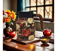 Infinite Tea Pot, Vintage Floral Pattern Tea- Built-in Infuser, Stainless Steel Thermal Carafe for Home Office (AA)