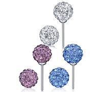 Infinite U, 3 paia di orecchini in argento Sterling 925, 8 mm, con strass a forma di sfere, bianchi, viola, blu, set di orecchini a bottone per donna/ragazza