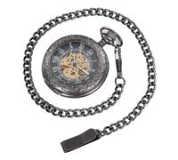 Infinite U automatico luminoso orologio da tasca meccanico stile steampunk Hollow scheletro ciondolo in acciaio nero