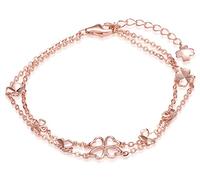 Infinite U - Bracciale da donna in argento Sterling 925 con charm a forma di quadrifogli portafortuna, catenina doppia con prolunga, oro rosa