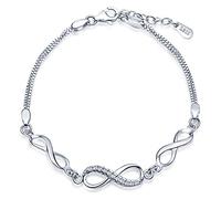 Infinite U Bracciale Donna con Simbolo Infinito Argento Sterling 925 con Zirconi, Lunghezza Regolabile 16.5-19 cm, Regalo per Natale
