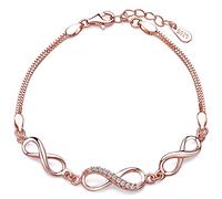 Infinite U, braccialetto classico da donna con charm del simbolo dell'infinito, in argento Sterling 925, catena regolabile in zirconia cubica, color oro rosa., Argento, colore: Rose Gold, cod. b01884