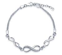 Infinite U - Braccialetto da donna in argento Sterling 925, con simbolo infinito intarsiato con zircone, catenina regolabile, regalo di compleanno e Argento, colore: Scatola bianca, cod. B1629-box