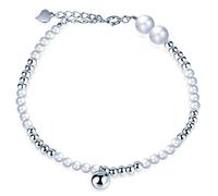 Infinite U, braccialetto, da donna, in argento Sterling 925 e perline, semplice e regolabile, colore argento