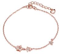 Infinite U - Braccialetto elasticizzato da donna e ragazza, in argento 925 con due stelle carine decorato con zirconi lucidi, colore oro rosa, argento sterling e pietra metallica in plastica,