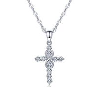 Infinite U - Collana con ciondolo a croce con simbolo dell’infinito, in argento Sterling 925 rodiato, con zirconi cubici, da donna/ragazza, colore: argento