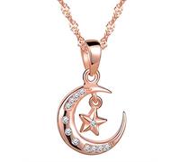 Infinite U - Collana con ciondolo a forma di stella mond in argento Sterling 925 con zirconia cubica, per donne e ragazze, oro rosa