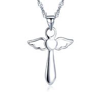 Infinite U - Collana da donna con ciondolo a forma di croce con ali d'angelo, in argento Sterling 925, catenina da 45 cm (con sacchetto regalo), Argento sterling
