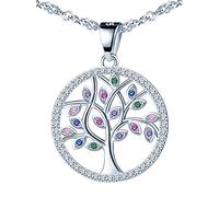 Infinite U - Collana da donna in argento 925, con ciondolo a forma di albero della vita, decorata con diamanti colorati, con squisita catena in argento 925, zirconi intarsiati, colore: C, cod. N5740-C