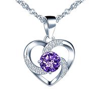 Infinite U - Collana da donna in argento 925, con ciondolo a forma di cuore, decorato con diamanti brillanti,con zirconi incastonati, colore: viola, cod. N5741-C