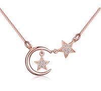 Infinite U, collana da donna regolabile con ciondolo a forma di stella e luna crescente in argento Sterling 925 e zirconia cubica, oro rosa, Zirconia cubica, Zirconia cubica