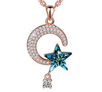 Infinite U, collana delicata con ciondolo a forma di stella e luna, in oro rosa, ciondolo a mezza luna, Oro Rosa Argento sterling