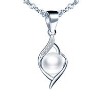 Infinite U Collana in Argento 925 Collana Donna Ragazza Collana Ciondolo Perla con Catena Regolabile In Argento 925 Zircone Intonaco Argento, Argento sterling, Perla