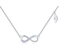Infinite U Collana regolabile con simbolo di infinito "Forever", decorato con zirconi in argento 925, per donna, ragazza, idea regalo, colore bianco argento