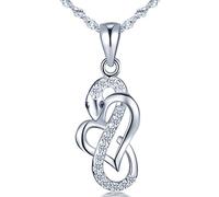 Infinite U infinity simbolo serpente collana con ciondolo a forma di cuore in argento Sterling 925 con zirconia cubica, donna
