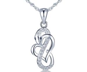 Infinite U infinity simbolo serpente collana con ciondolo a forma di cuore in argento Sterling 925 con zirconia cubica, donna