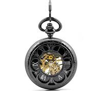 Infinite U Lucky 6 Leaf Clover numeri romani Hollow scheletro meccanico orologio da tasca nero