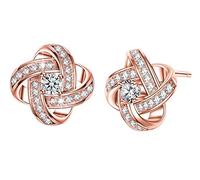 Infinite U - Orecchini a lobo in argento Sterling 925 con zircone intarsiato e Argento, colore: Rose Gold, cod. E5554-rose gold