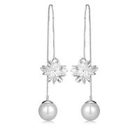 Infinite U - Orecchini Ice Flower con catenella e perla in argento Sterling 925, per donne/ragazze, color argento