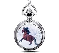 Infinite U - Orologio da tasca da donna, con ciondolo a forma di cavallo in corsa, con specchio, in argento, con sacchetto regalo