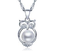 Infinite U - Pendente a forma di gufo, con perla coltivata in acqua dolce da 8 mm, per donna , con catena da 45 cm