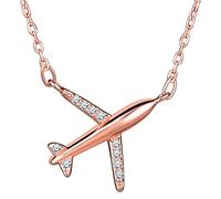 Infinite U, pendente per collana a forma di aereo in argento Sterling 925, con zirconia cubici, per donna/ragazza, oro rosa