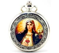 Infinite U Retro Cattolica Beata Vergine Maria Argento Hollow Scheletro Meccanico Orologio da Tasca