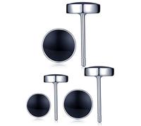 Infinite U - Set di 6 orecchini rotondi in argento Sterling 925 con resina epossidica nera, per donne/uomini, 3 paia, Argento sterling, senza pietra