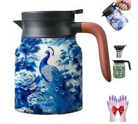 Infinitne Vintage Floral Pattern Tea - Built-in Infuser, Stainless Steel Insulated Tea Bottle, Temperature Control Teas Kettle for Loose Teas, Coffee Pot for Hot Drinks (D,800ml)