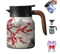 Infinitne Vintage Floral Pattern Tea - Built-in Infuser, Stainless Steel Insulated Tea Bottle, Temperature Control Teas Kettle for Loose Teas, Coffee Pot for Hot Drinks (F,800ml)