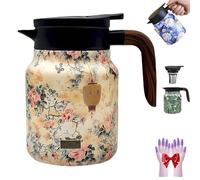 Infinitne Vintage Floral Pattern Tea - Built-in Infuser, Stainless Steel Insulated Tea Bottle, Temperature Control Teas Kettle for Loose Teas, Coffee Pot for Hot Drinks (A,800ml)