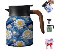 Infinitne Vintage Floral Pattern Tea - Built-in Infuser, Stainless Steel Insulated Tea Bottle, Temperature Control Teas Kettle for Loose Teas, Coffee Pot for Hot Drinks (H,1000ml)