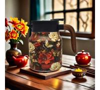 Infinitne Vintage Floral Pattern Tea, Vintage Floral Pattern Teapot With Built-In Infuser, 316 Stainless Steel Insulated Tea Bottle, With Lid For Home Office, Easy To Clean (J#)