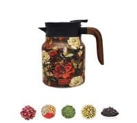 Infinitne Vintage Floral Pattern Teapot Built-in Infuser, 1000ml Vintage Floral Pattern Tea, Stainless Steel Teapots with Infuser, Temperature Control Tea Kettle for Loose Teas (Red flowers)