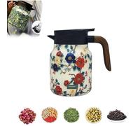 Infinitne Vintage Floral Pattern Teapot Built-in Infuser, 1000ml Vintage Floral Pattern Tea, Stainless Steel Teapots with Infuser, Temperature Control Tea Kettle for Loose Teas (White plum blossoms)