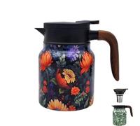 Infinitne Vintage Floral Teapot,Vintage Floral Pattern Tea Pot-Built-In Infuser,Insulated Stainless Steel Loose Teapot,for Travel (F)