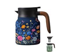 Infinitne Vintage Floral Teapot,Vintage Floral Pattern Tea Pot-Built-In Infuser,Insulated Stainless Steel Loose Teapot,for Travel (D)